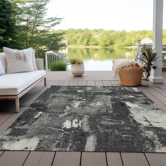 Black Gray And Ivory Abstract Washable Indoor Outdoor Area Rug Photo 9
