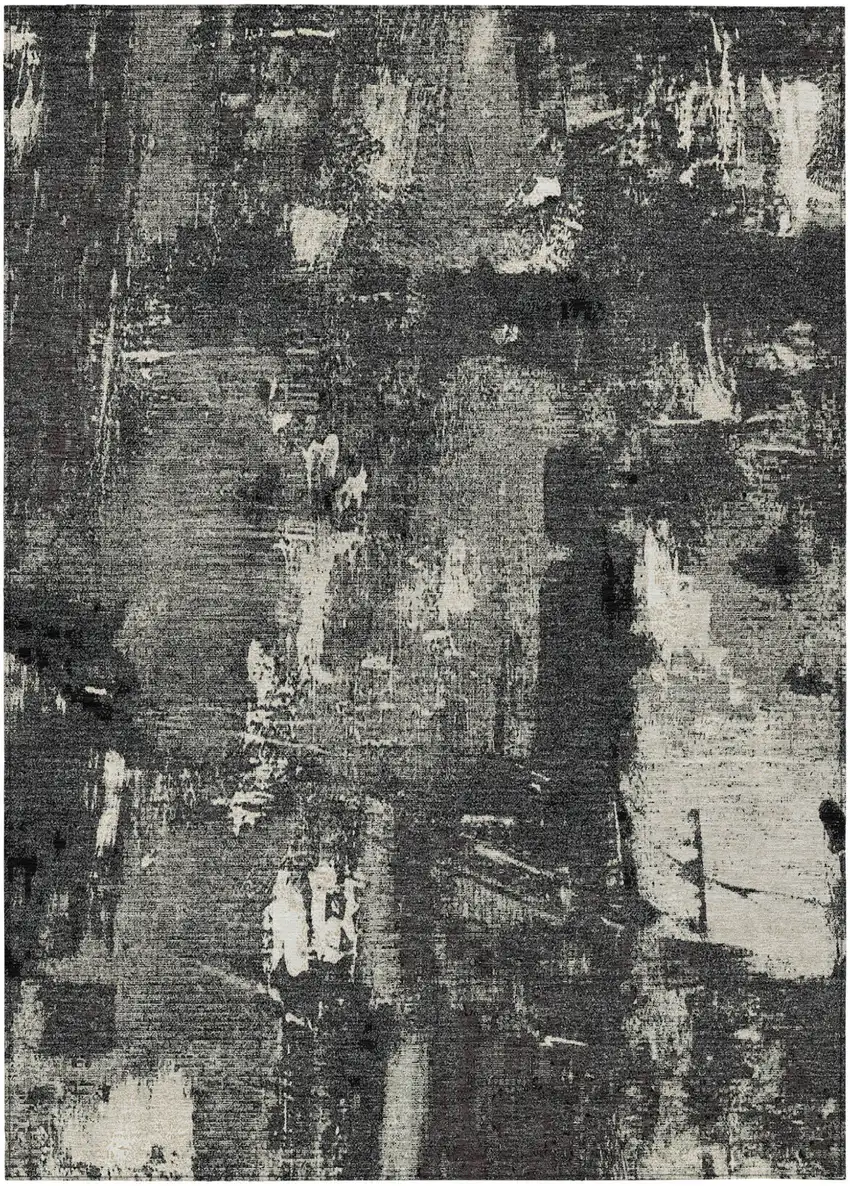 Black Gray And Ivory Abstract Washable Indoor Outdoor Area Rug Photo 2
