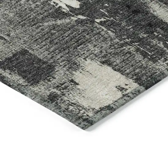 Black Gray And Ivory Abstract Washable Indoor Outdoor Area Rug Photo 5