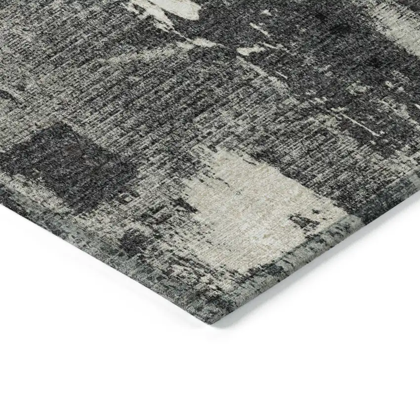 Black Gray And Ivory Abstract Washable Indoor Outdoor Area Rug Photo 4