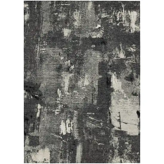 Black Gray And Ivory Abstract Washable Indoor Outdoor Area Rug Photo 2