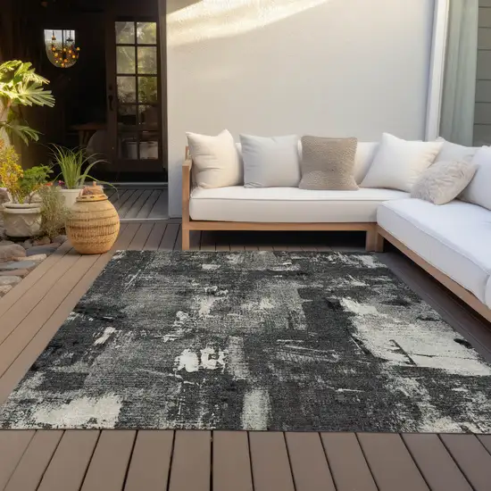 Black Gray And Ivory Abstract Washable Indoor Outdoor Area Rug Photo 7