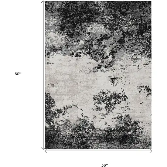 Black Gray And Ivory Abstract Washable Indoor Outdoor Area Rug Photo 3