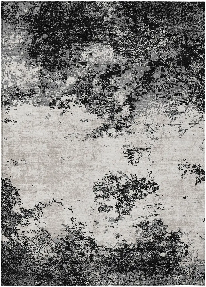 Black Gray And Ivory Abstract Washable Indoor Outdoor Area Rug Photo 2