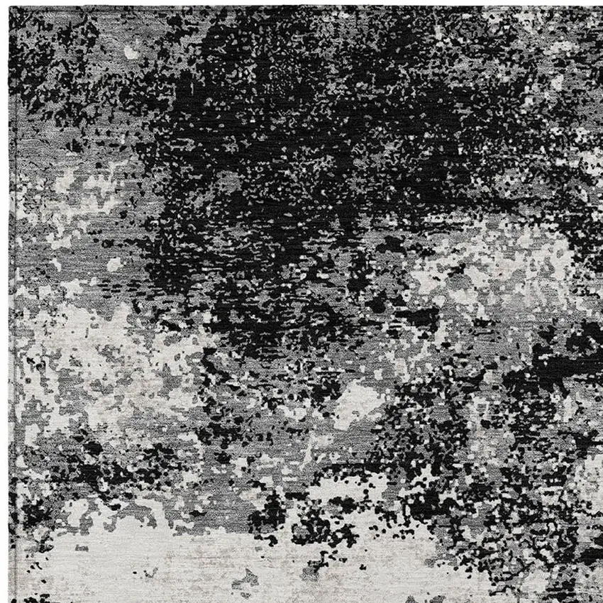 Black Gray And Ivory Abstract Washable Indoor Outdoor Area Rug Photo 7