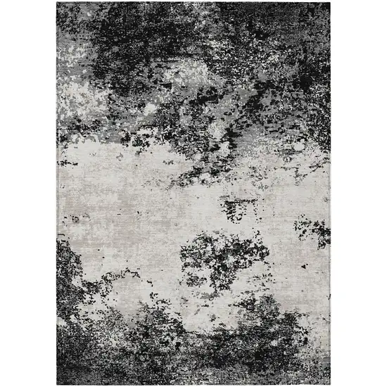 Black Gray And Ivory Abstract Washable Indoor Outdoor Area Rug Photo 2