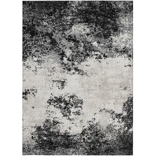 Black Gray And Ivory Abstract Washable Indoor Outdoor Area Rug Photo 6