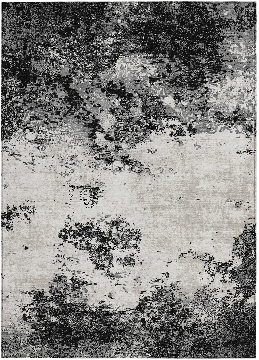 Black Gray And Ivory Abstract Washable Indoor Outdoor Area Rug Photo 6