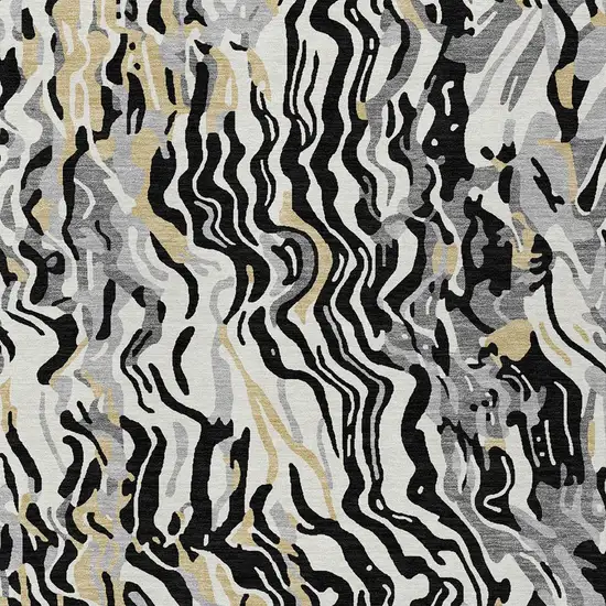 Black Gray And Ivory Abstract Washable Indoor Outdoor Area Rug Photo 6