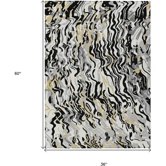 Black Gray And Ivory Abstract Washable Indoor Outdoor Area Rug Photo 3