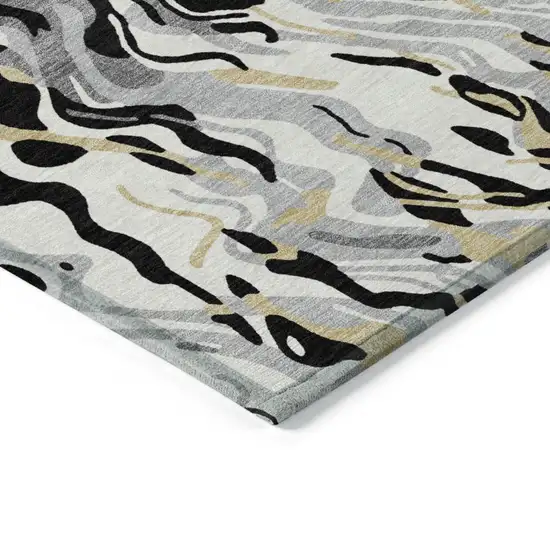Black Gray And Ivory Abstract Washable Indoor Outdoor Area Rug Photo 4
