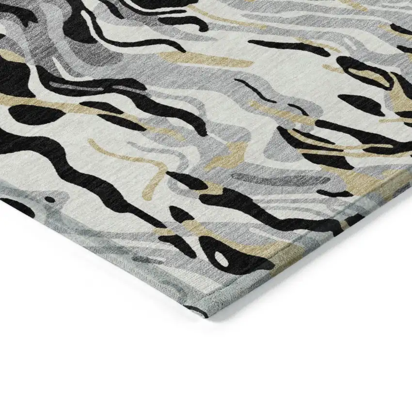 Black Gray And Ivory Abstract Washable Indoor Outdoor Area Rug Photo 4