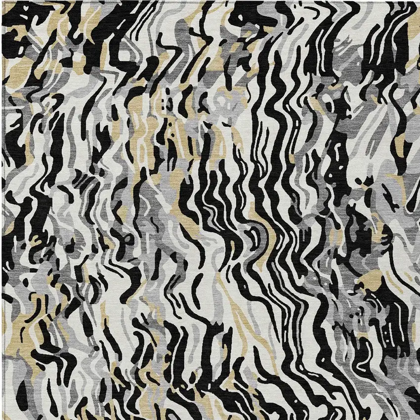Black Gray And Ivory Abstract Washable Indoor Outdoor Area Rug Photo 7