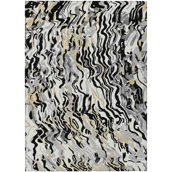Black Gray And Ivory Abstract Washable Indoor Outdoor Area Rug Photo 2