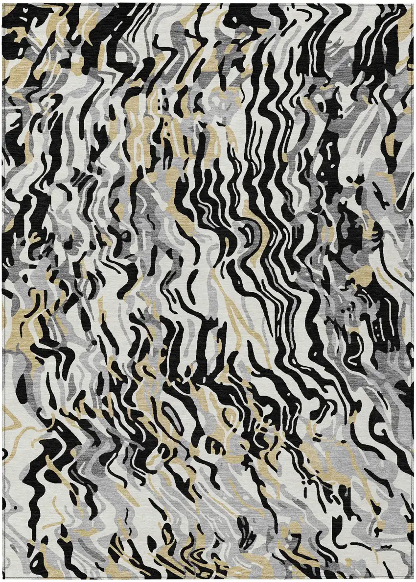 Black Gray And Ivory Abstract Washable Indoor Outdoor Area Rug Photo 2