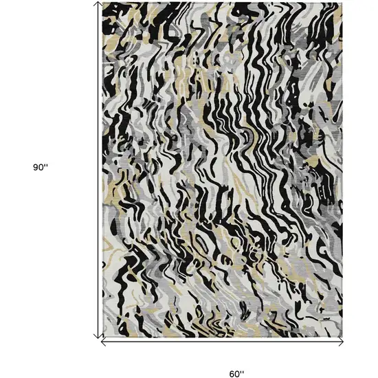 Black Gray And Ivory Abstract Washable Indoor Outdoor Area Rug Photo 3