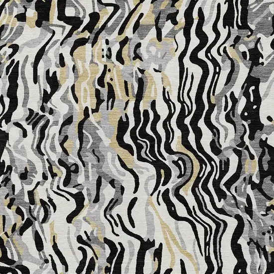 Black Gray And Ivory Abstract Washable Indoor Outdoor Area Rug Photo 6