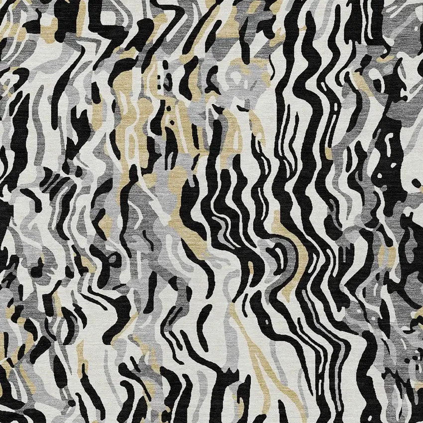 Black Gray And Ivory Abstract Washable Indoor Outdoor Area Rug Photo 6