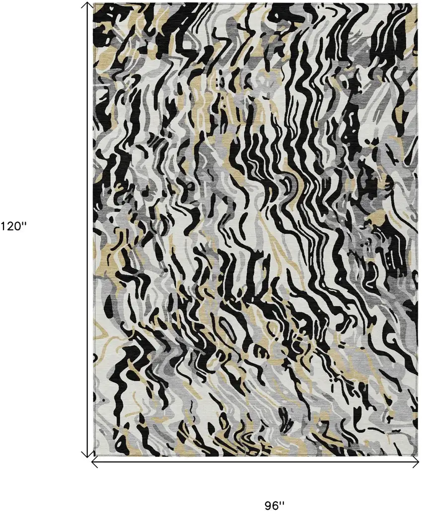 Black Gray And Ivory Abstract Washable Indoor Outdoor Area Rug Photo 3