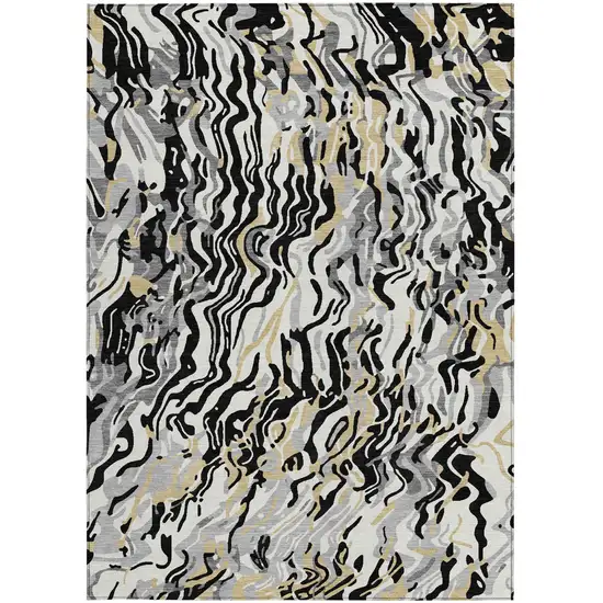 Black Gray And Ivory Abstract Washable Indoor Outdoor Area Rug Photo 6