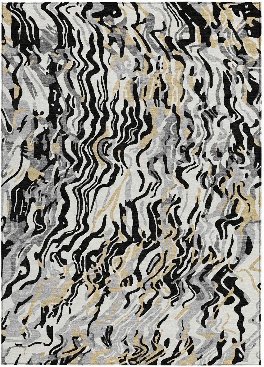 Black Gray And Ivory Abstract Washable Indoor Outdoor Area Rug Photo 6