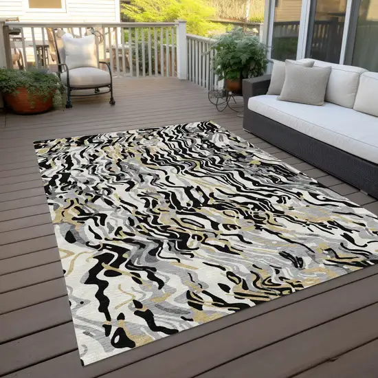 Black Gray And Ivory Abstract Washable Indoor Outdoor Area Rug Photo 7