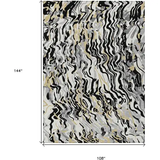 Black Gray And Ivory Abstract Washable Indoor Outdoor Area Rug Photo 3
