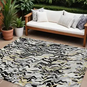 Photo of Black Gray And Ivory Abstract Washable Indoor Outdoor Area Rug
