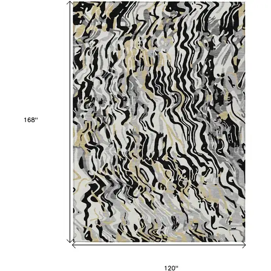 Black Gray And Ivory Abstract Washable Indoor Outdoor Area Rug Photo 3
