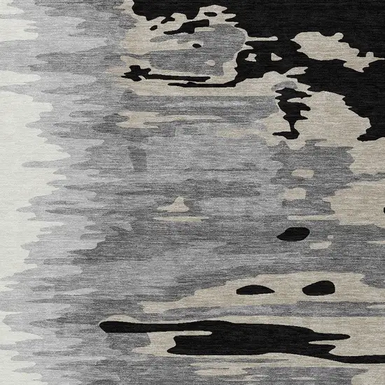 Black Gray And Ivory Abstract Washable Indoor Outdoor Area Rug Photo 5