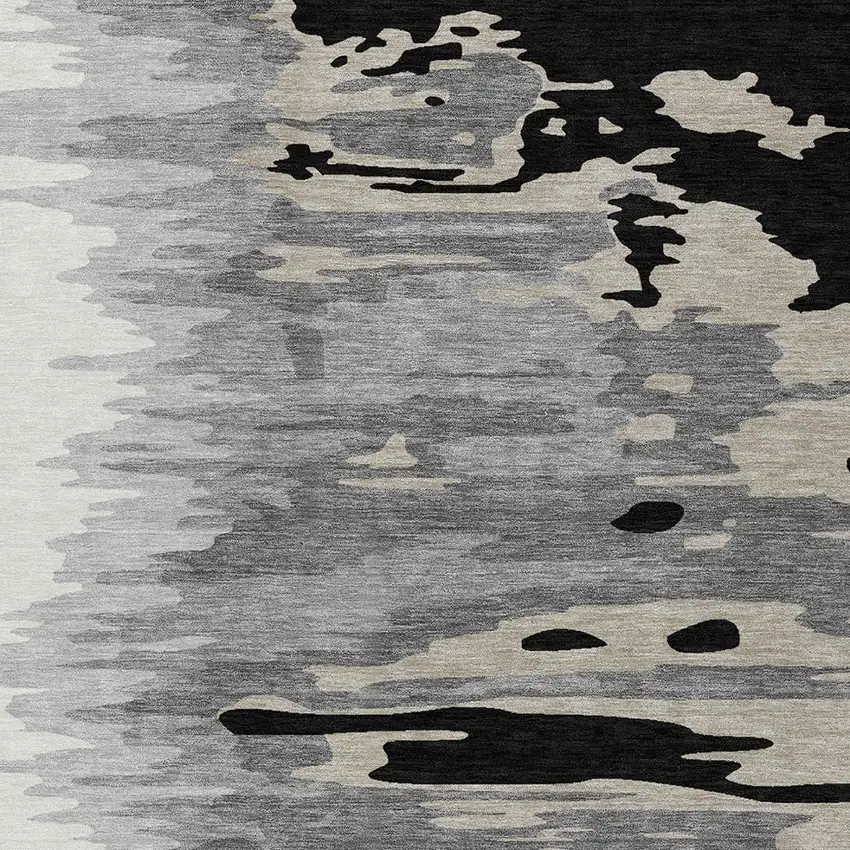 Black Gray And Ivory Abstract Washable Indoor Outdoor Area Rug Photo 5