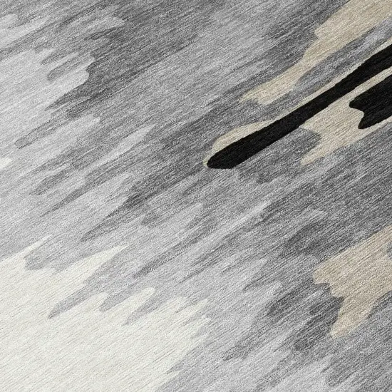 Black Gray And Ivory Abstract Washable Indoor Outdoor Area Rug Photo 8