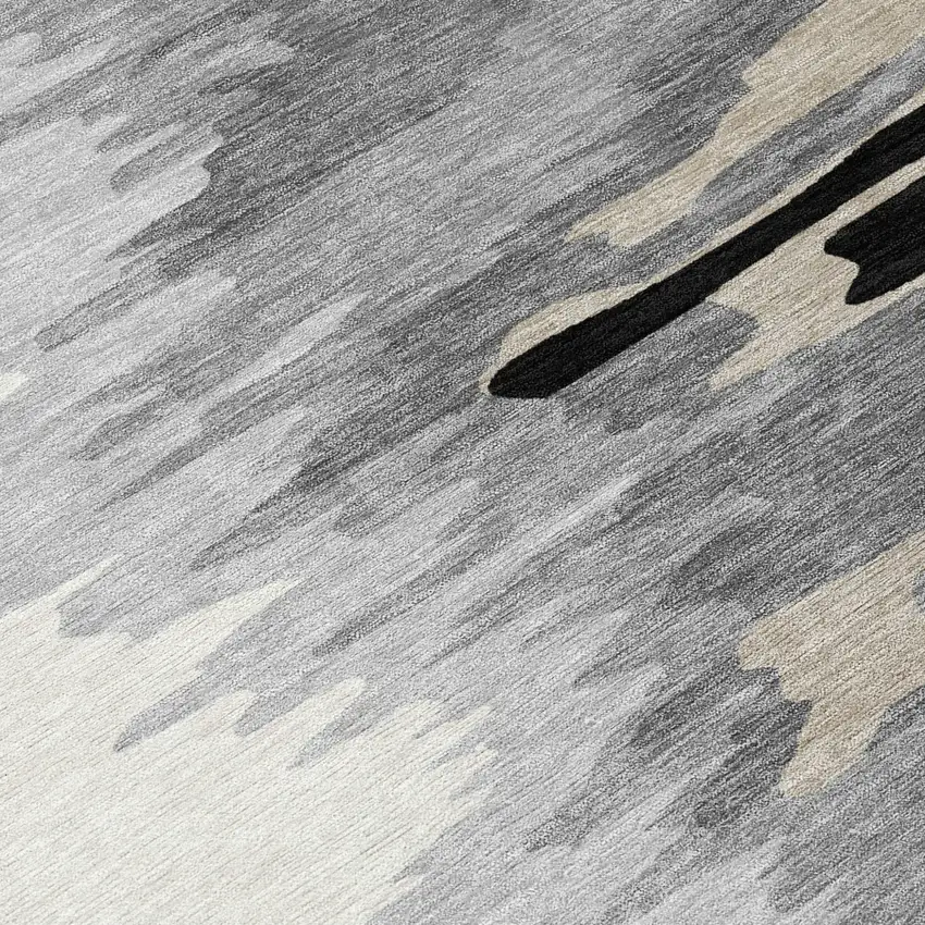 Black Gray And Ivory Abstract Washable Indoor Outdoor Area Rug Photo 8