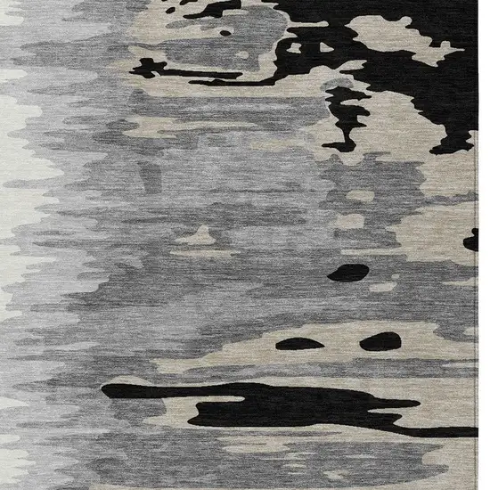 Black Gray And Ivory Abstract Washable Indoor Outdoor Area Rug Photo 5