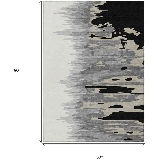 Black Gray And Ivory Abstract Washable Indoor Outdoor Area Rug Photo 7