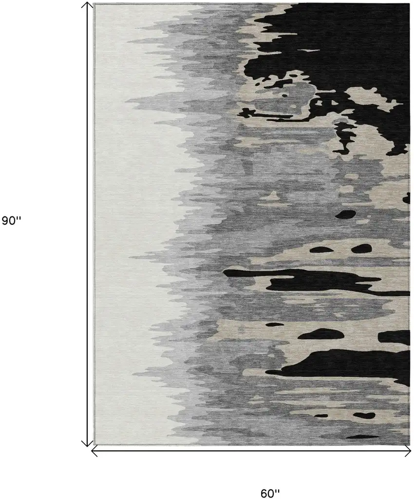 Black Gray And Ivory Abstract Washable Indoor Outdoor Area Rug Photo 7