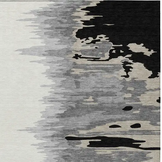 Black Gray And Ivory Abstract Washable Indoor Outdoor Area Rug Photo 6