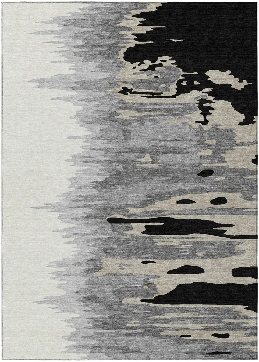Black Gray And Ivory Abstract Washable Indoor Outdoor Area Rug Photo 2