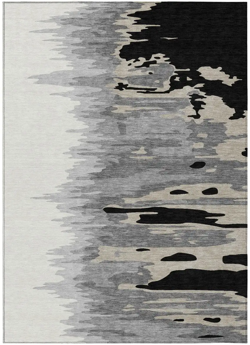 Black Gray And Ivory Abstract Washable Indoor Outdoor Area Rug Photo 2