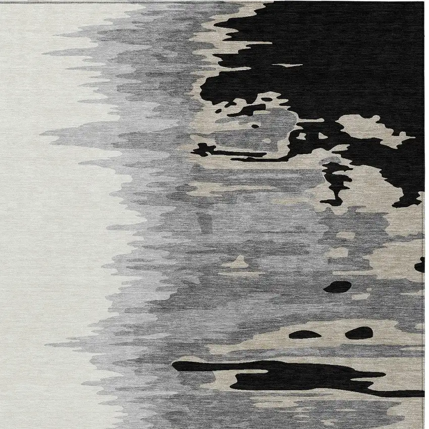 Black Gray And Ivory Abstract Washable Indoor Outdoor Area Rug Photo 6