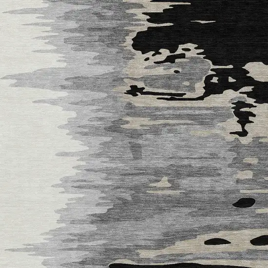 Black Gray And Ivory Abstract Washable Indoor Outdoor Area Rug Photo 5