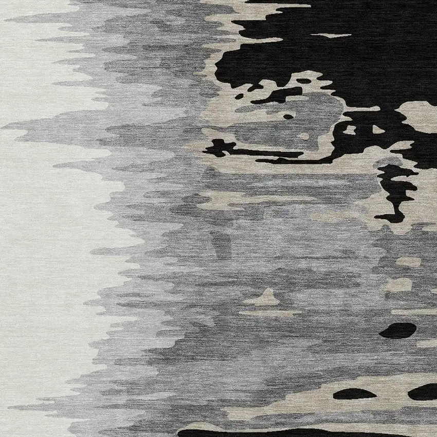 Black Gray And Ivory Abstract Washable Indoor Outdoor Area Rug Photo 5