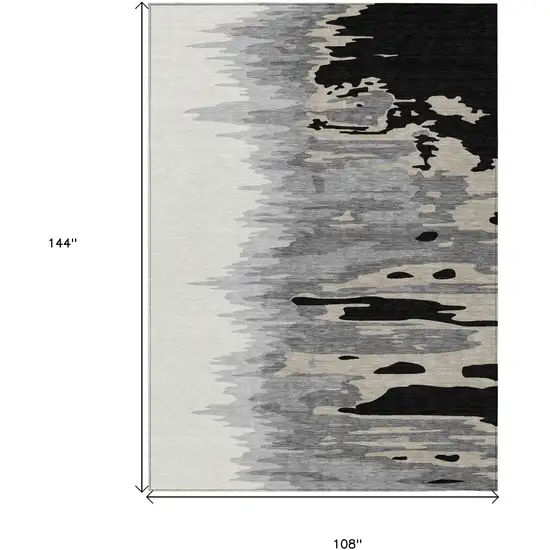 Black Gray And Ivory Abstract Washable Indoor Outdoor Area Rug Photo 7
