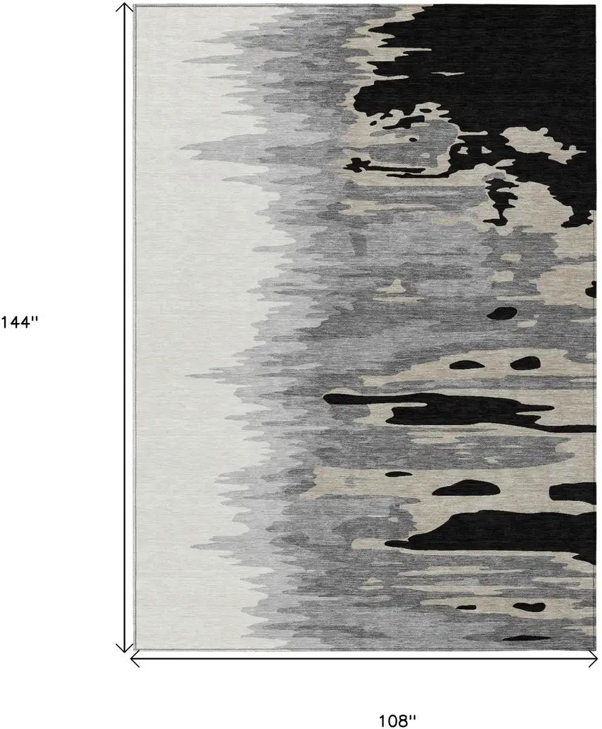 Black Gray And Ivory Abstract Washable Indoor Outdoor Area Rug Photo 7