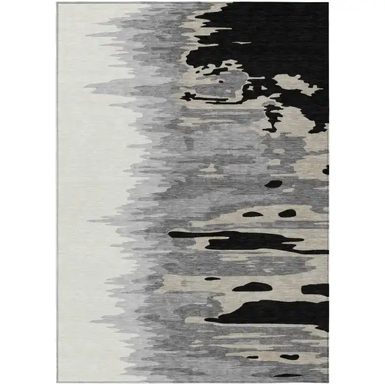 Black Gray And Ivory Abstract Washable Indoor Outdoor Area Rug Photo 2