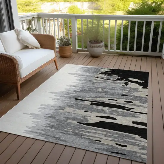 Black Gray And Ivory Abstract Washable Indoor Outdoor Area Rug Photo 6