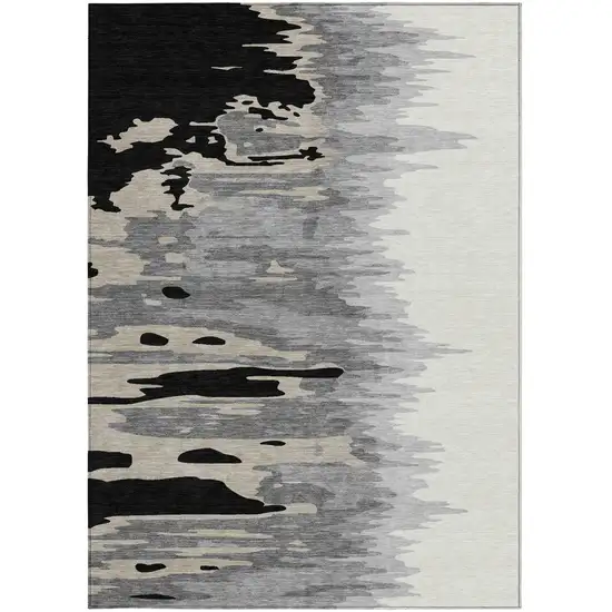 Black Gray And Ivory Abstract Washable Indoor Outdoor Area Rug Photo 5