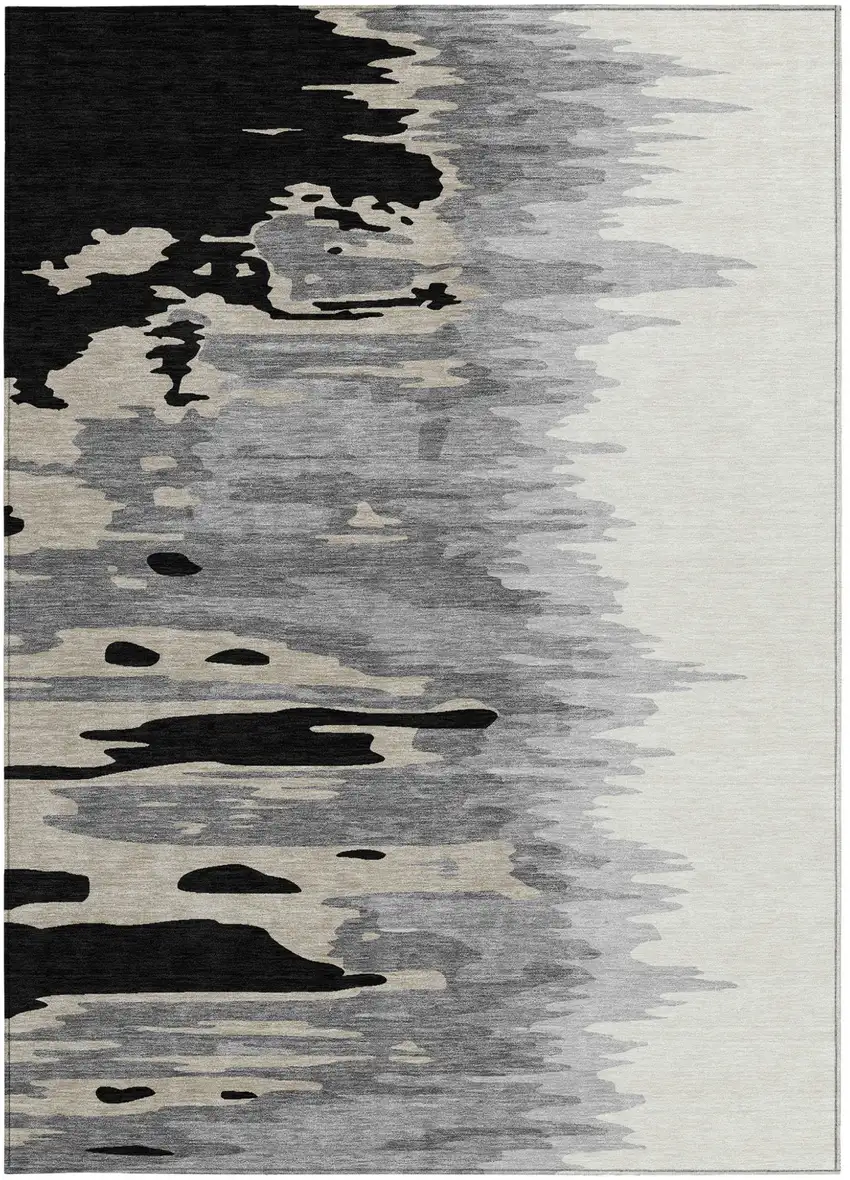 Black Gray And Ivory Abstract Washable Indoor Outdoor Area Rug Photo 5
