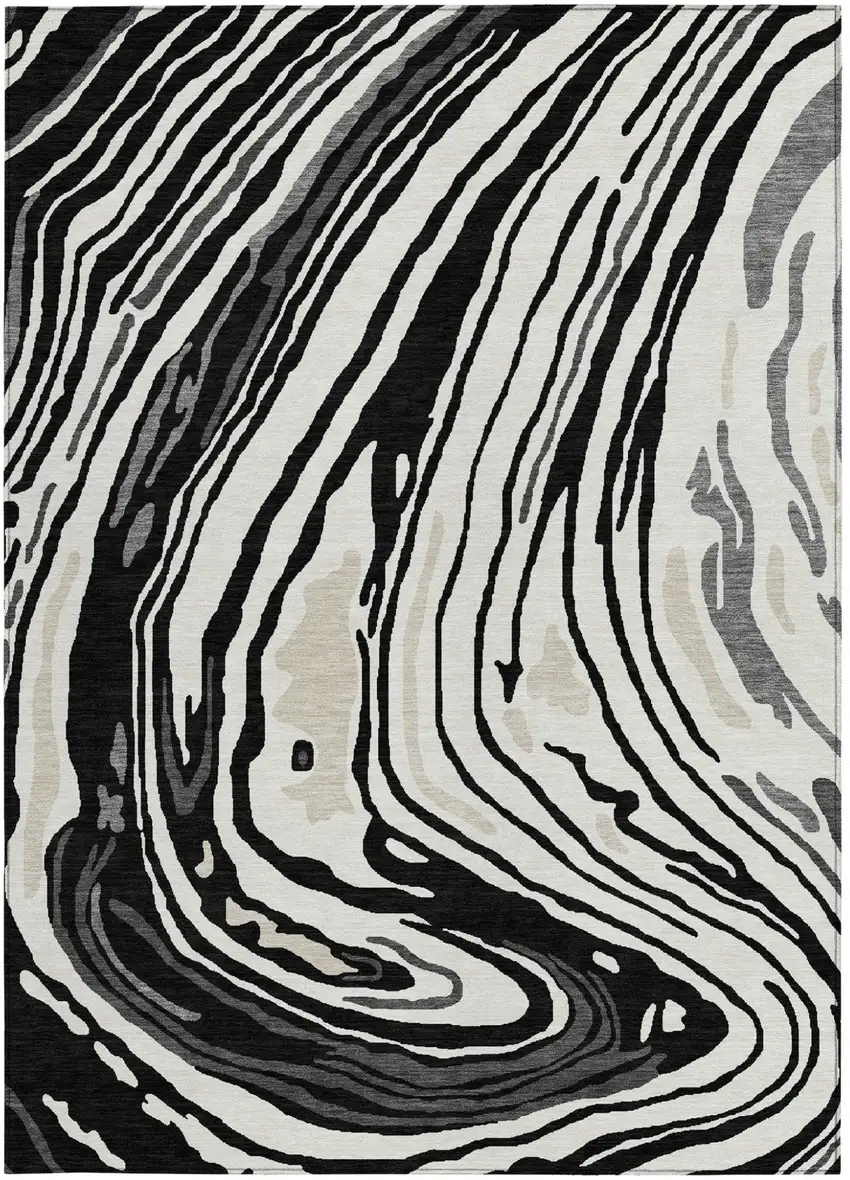 Black Gray And Ivory Abstract Washable Indoor Outdoor Area Rug Photo 7