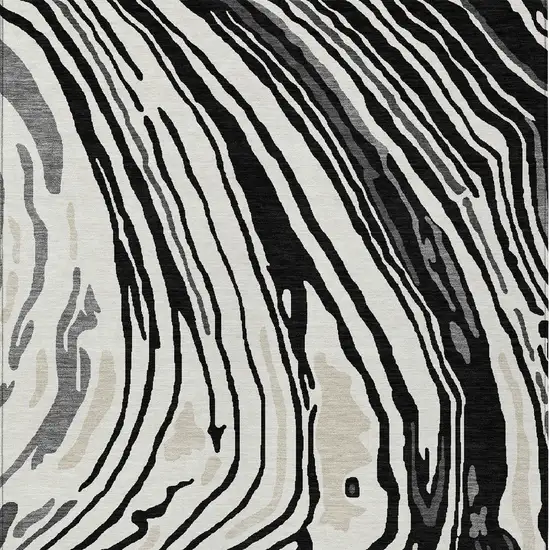 Black Gray And Ivory Abstract Washable Indoor Outdoor Area Rug Photo 7